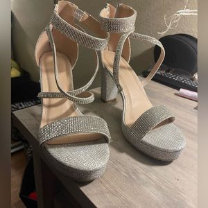 Silver bedazzled heels for perfect night out, size 7